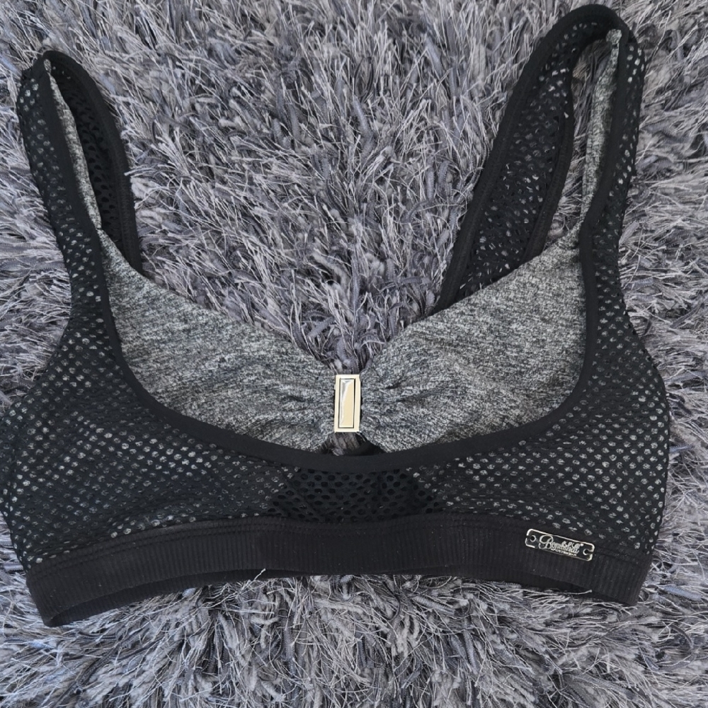 Bombshell Sportswear Black and Gray Mesh Sports Bra